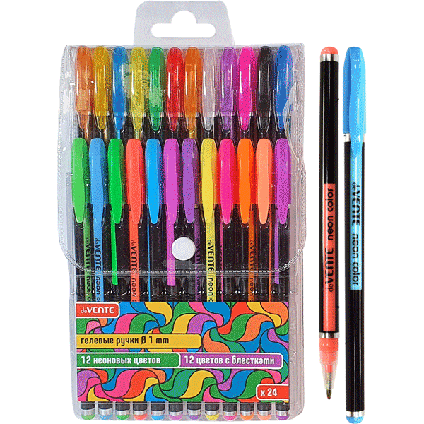 Ручки в наборе гелевые 24цв deVENTE Neon Black, арт. 5051013