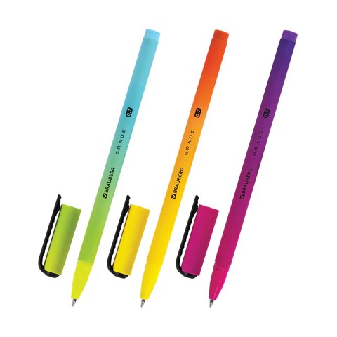 Ручка шариковая синяя 0,7/0,35 BRAUBERG Grade neon корпус ассорти soft-touch , арт. 144207