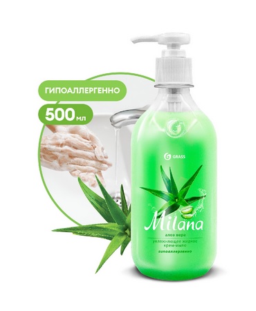 Мыло жидкое крем 500мл GRASS Milana Алоэ вера с дозатором, арт. 126600