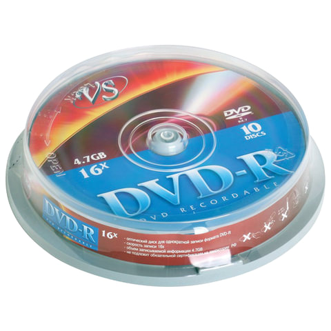 Диск DVD-R VS 4.7Gb 16x Cake Box, арт. VSDVDRCB1001/511542