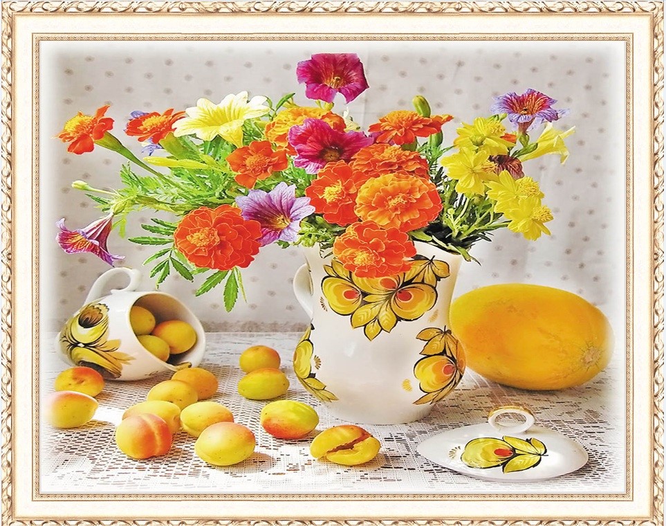 Набор для творчества Алмазная мозаика 40*50 на подрамнике Цветы и фрукты NN с нанесенной рамкой, арт. SGA1723
