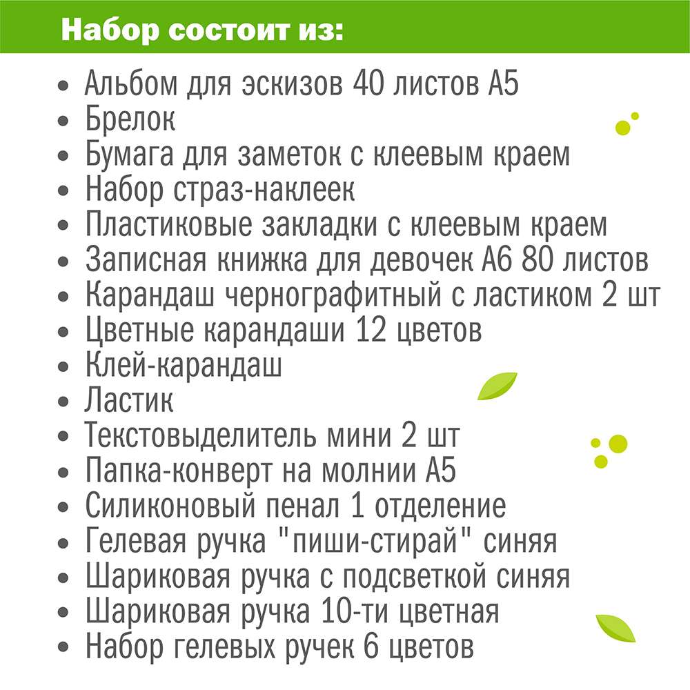 Набор канцелярский Авокадо 18 предметов с брелком в крафт коробке, арт. КМ-0000Ав4/18