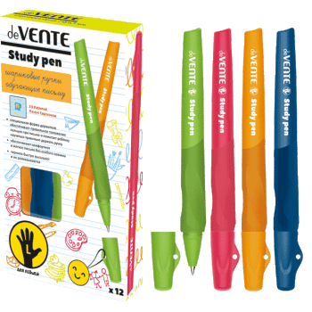 Ручка шар синяя 0,7/0,3 deVENTE Study Pen для левшей корпус ассорти с резиновым держателем стержень 107мм, арт. 5073606