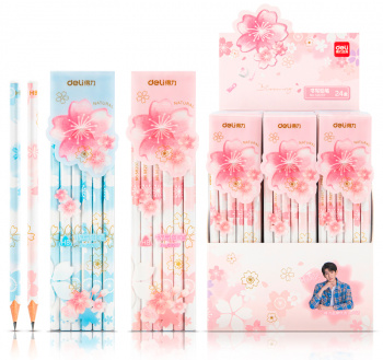 Карандаш чернографитный трехгранный HB DELI Sakura корпус ассорти, арт. 58207