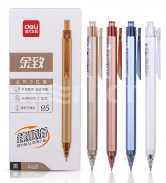 Ручка гелевая автоматическая черная 0,5/0,5 DELI корпус ассорти , арт. A521