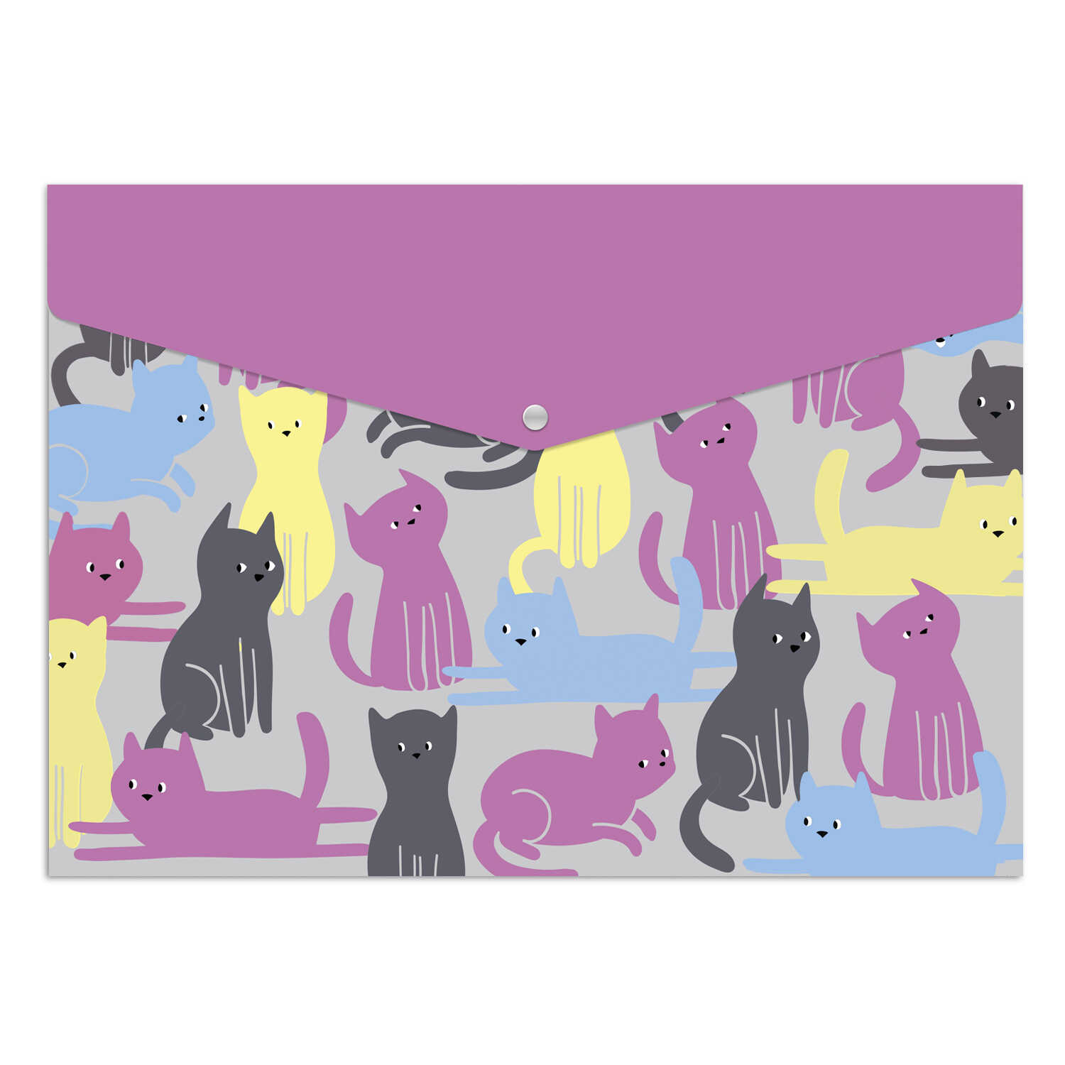 Папка конверт на кнопке А4 180мкр ФЕНИКС Коты непрозрачная, арт. 56601