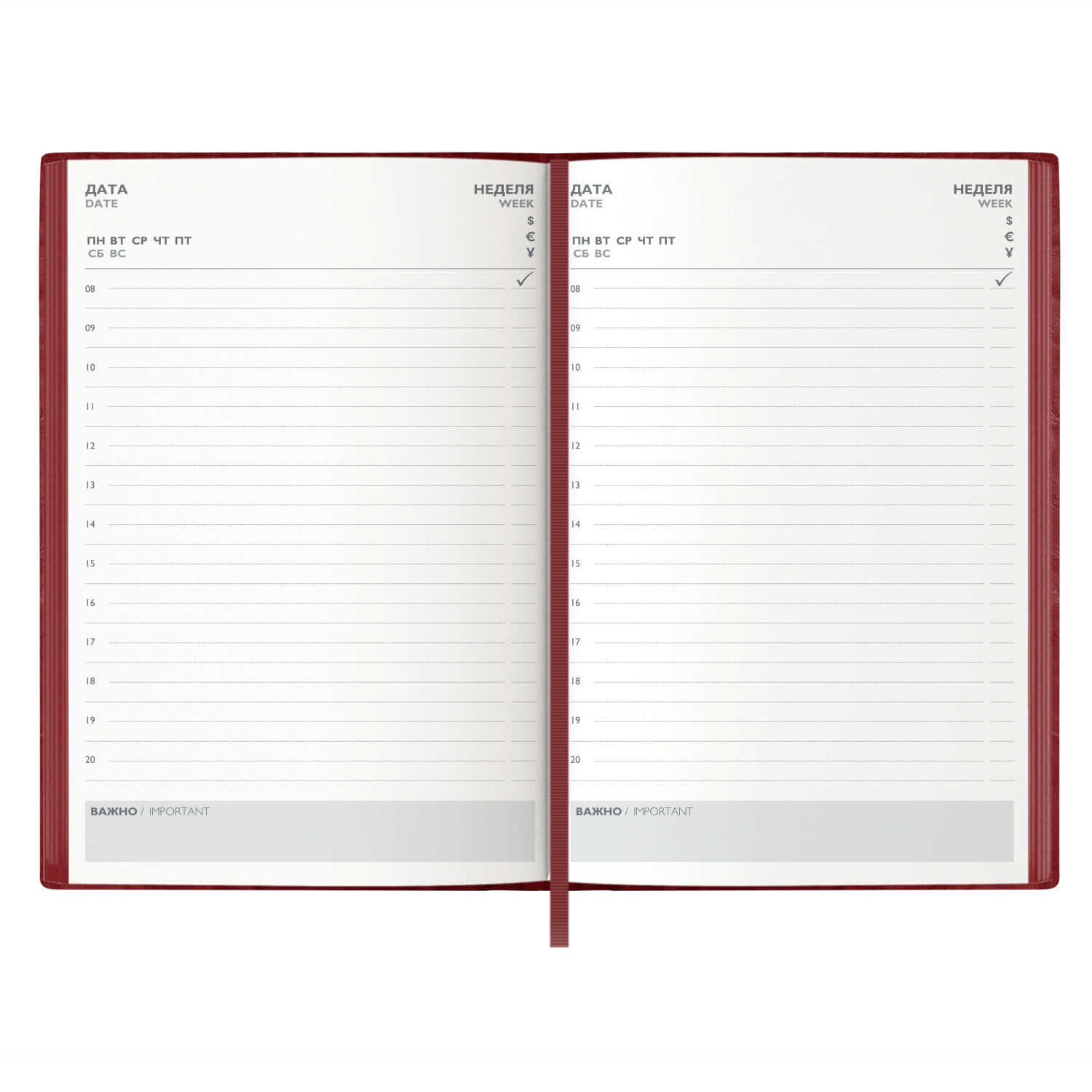 Ежедневник недатированный А5 ФЕНИКС Escalada Шеврет интегральная обложка красный красный срез, арт. 64008