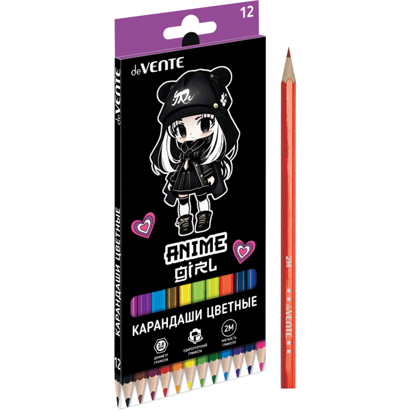 Карандаши цветные 12цветов deVENTEAnime Girl, арт. 5022412