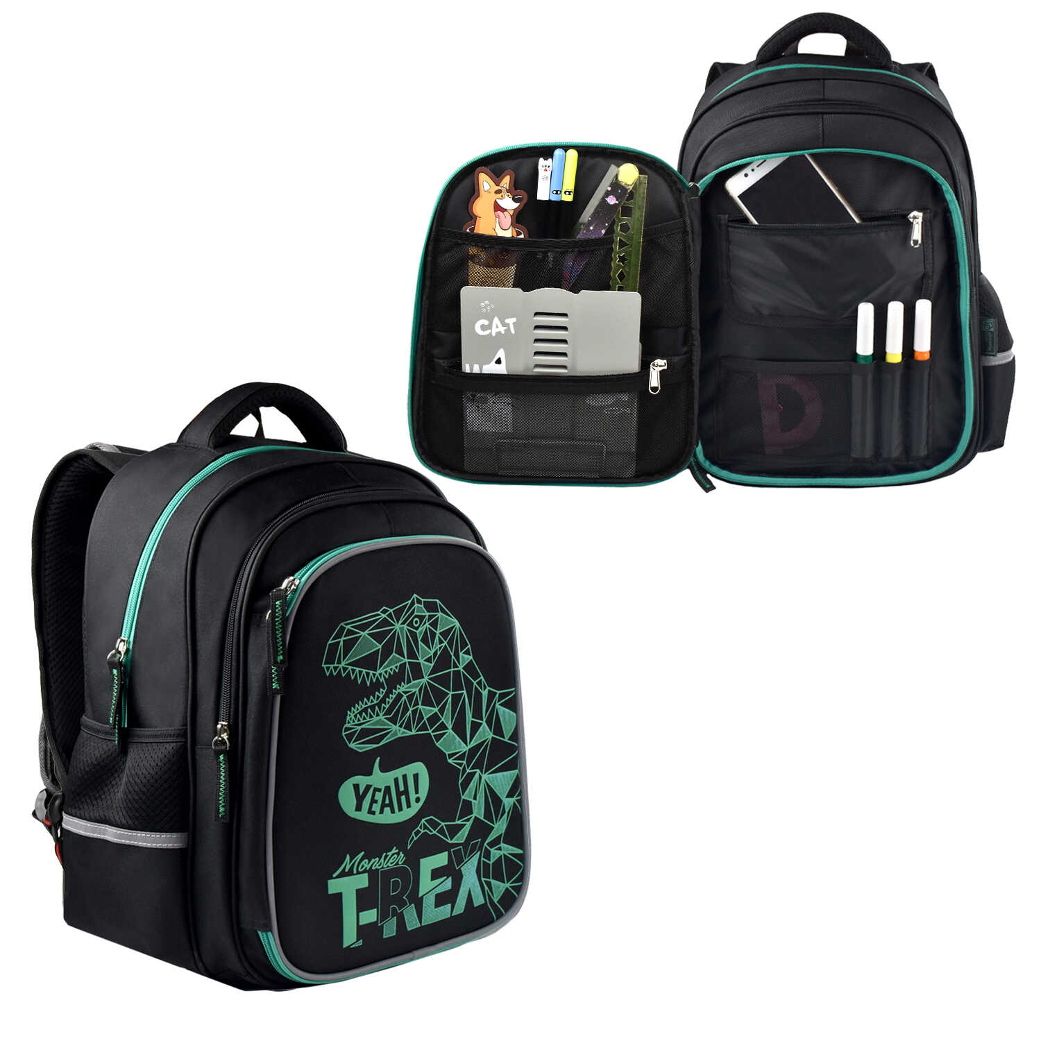 Рюкзак школьный ФЕНИКС Динозавр каркасный ортопедическая спинка, арт. 54122