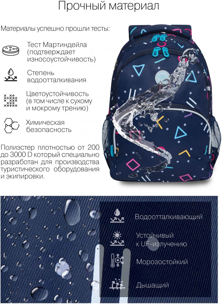 Рюкзак школьный GRIZZLY Геометрия мягкий уплотненная спинка вентилируемые вставки, арт. RG-260-9/1