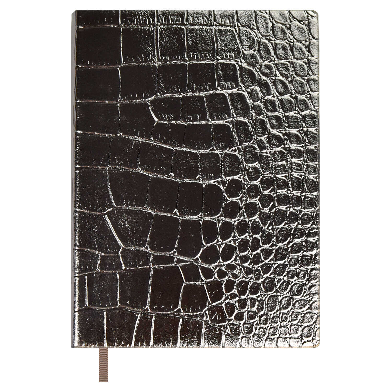 Ежедневник недатированный А6+ ФЕНИКС Escalada Кроко кремовый блок интегральная обложка Металлик серебро срез серебряный, арт. 64219