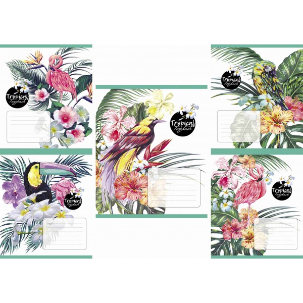 Тетрадь А5 18л клетка ПЗБМ Тропики ассорти, арт. 017433