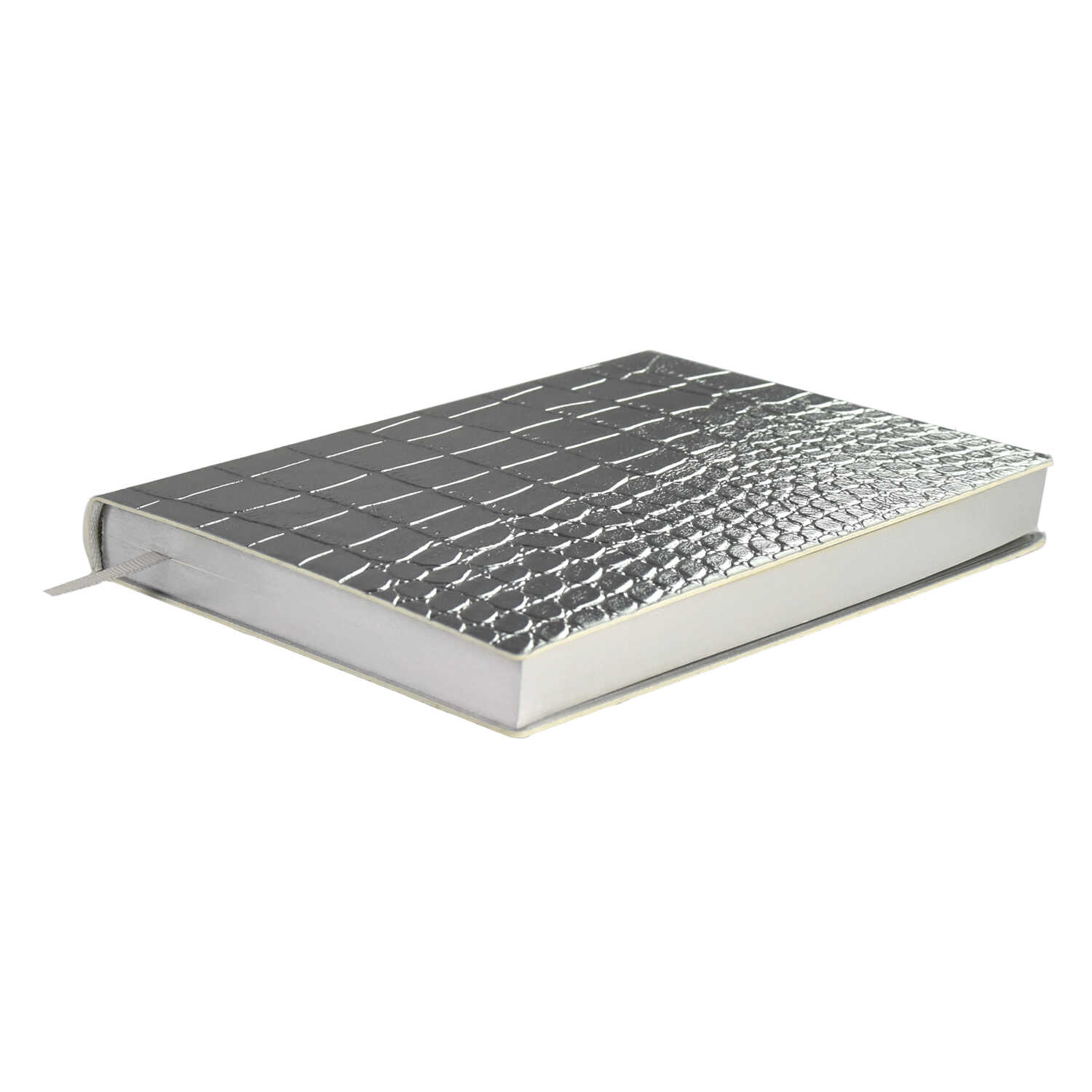 Ежедневник недатированный А6+ ФЕНИКС Escalada Кроко кремовый блок интегральная обложка Металлик серебро срез серебряный, арт. 64219