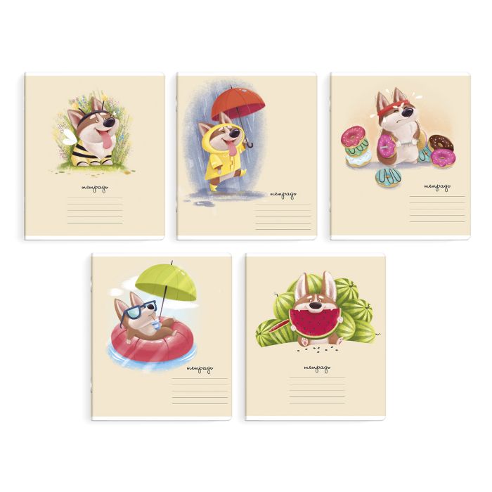 Тетрадь А5 24л линия ФЕНИКС Веселые корги ассорти, арт. 52303