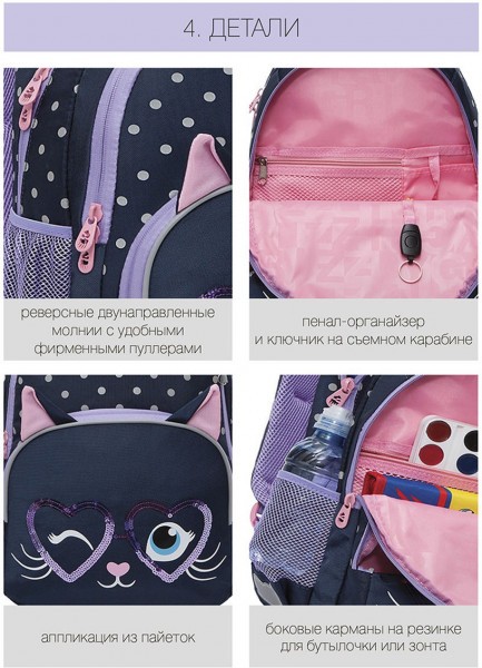 Рюкзак школьный GRIZZLY синий мягкий уплотненная спинка вентилируемые вставки, арт. RG-160-2/2