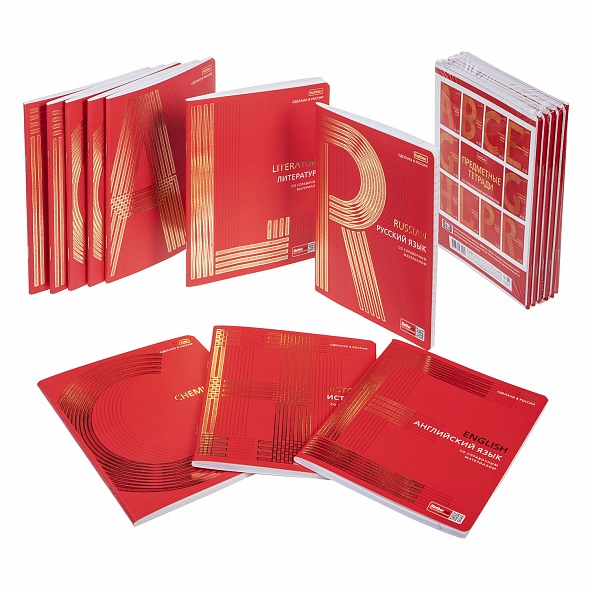 Тетрадь предметная комплект 10шт 48л ХАТБЕР Золото на красном, арт. 48Т5лофВd