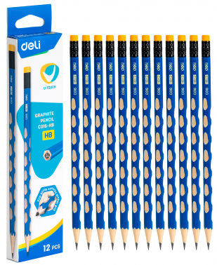 Карандаш чернографитный с ластиком HB DELI U-Touch корпус синий, арт. EC016-HB