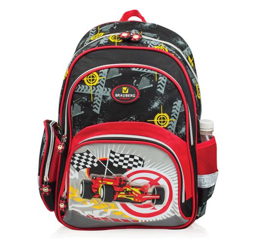 Рюкзак школьный BRAUBERG Болид черно-красный мягкая уплотненная спинка, арт. 224254