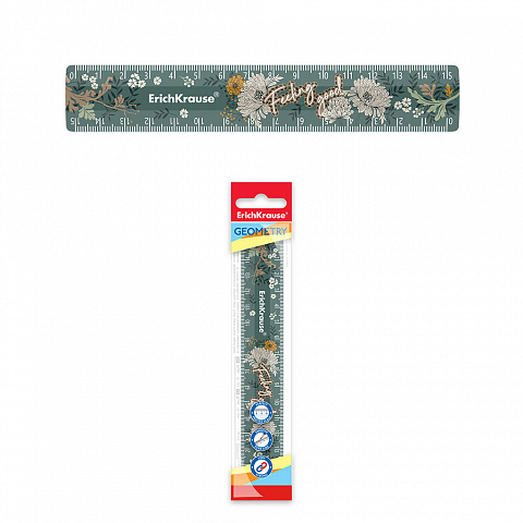 Линейка 15см пластиковая 2 шкалы ERICH KRAUSE Natural Life зеленая, арт. 55426