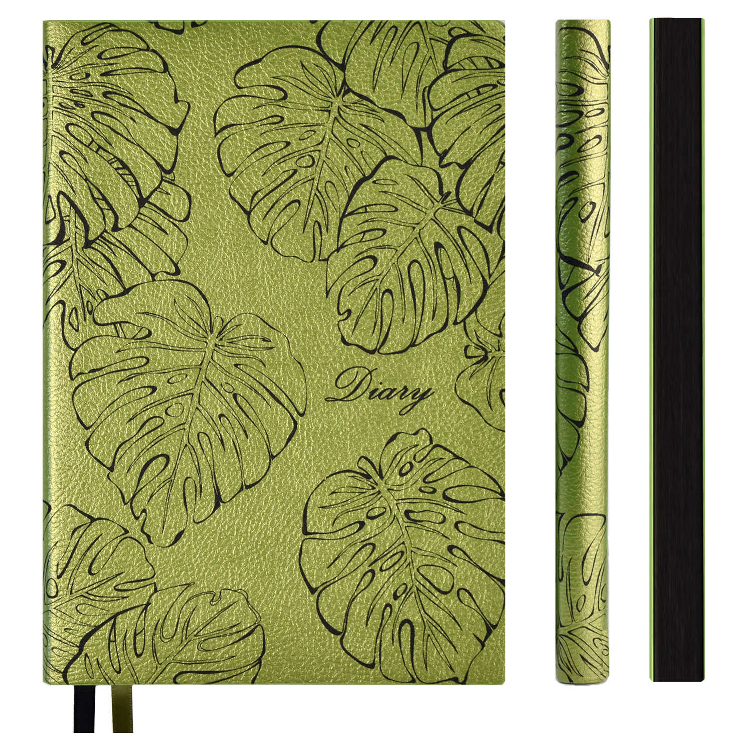 Ежедневник недатированный А5 ФЕНИКС Escalada Наппа мягкая обложка искусственная кожа черный срез салатовый, арт. 50292