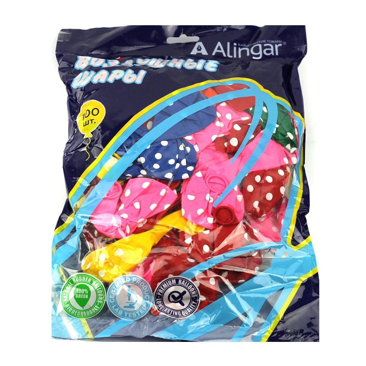 Шар латексный 12"(30см) Горох ALINGAR ассорти, арт. AL 6379