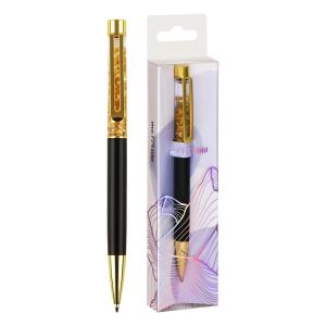 Ручка подарочная шариковая синяя MESHU Gold sand корпус черный/золото поворотный механизм, арт. MS_65908
