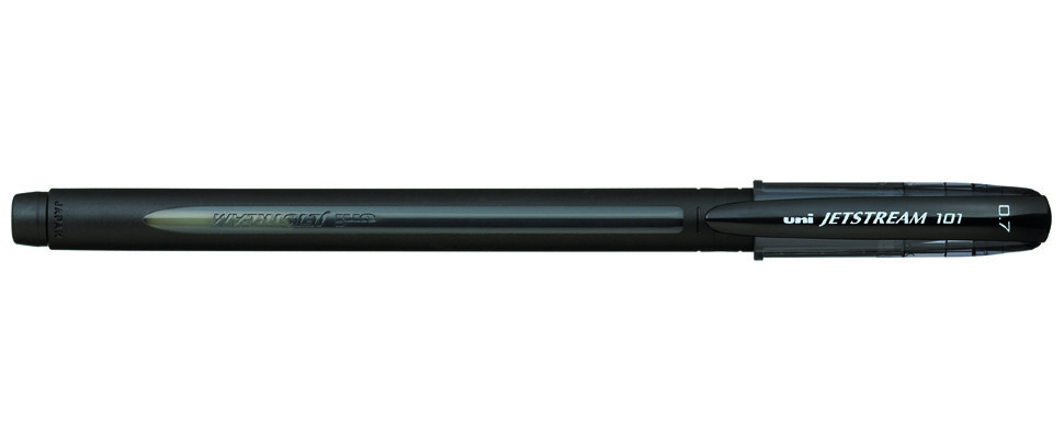 Ручка шариковая черная 0,7/0,35 UNI Jetstream SX-101-07 корпус черный с резиновым держателем масляная стержень 140мм, арт. 66238/SX-101-07