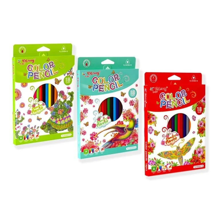 Карандаши цветные 18цветов YALONG Color Pencil трехгранные ароматезированные пластиковые, арт. YL191059-18