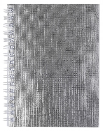 Записная книжка А6 80л клетка спираль ХАТБЕР Бумвинил Metallic серебро, арт. 80ЗК6бвВ1гр