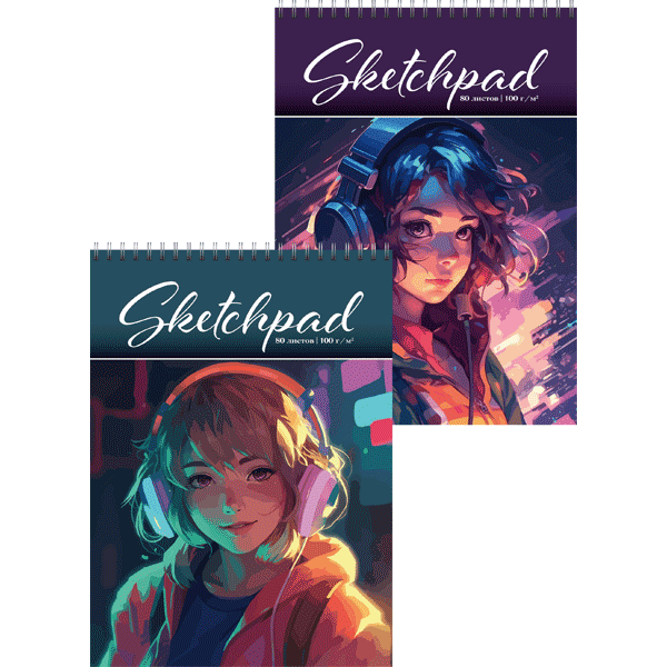 Блокнот/скетчпад А4 80л 100г/м2 спираль deVENTE Music Girl перевертыш, арт. 2134313