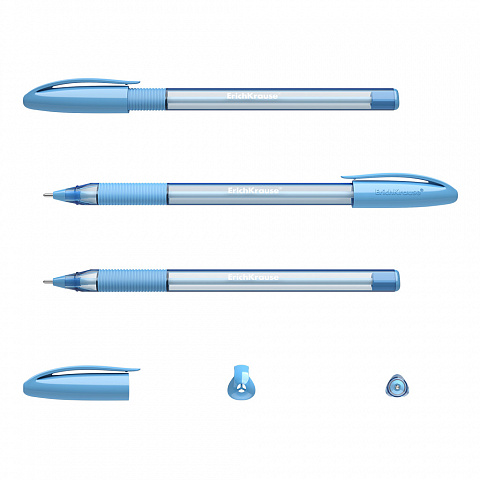 Ручка шариковая синяя игла 1,0/0,3 ERICH KRAUSE U-109 корпус ассорти тонированный трехгранный с резиновым держателем масляный стержень, арт. 58109