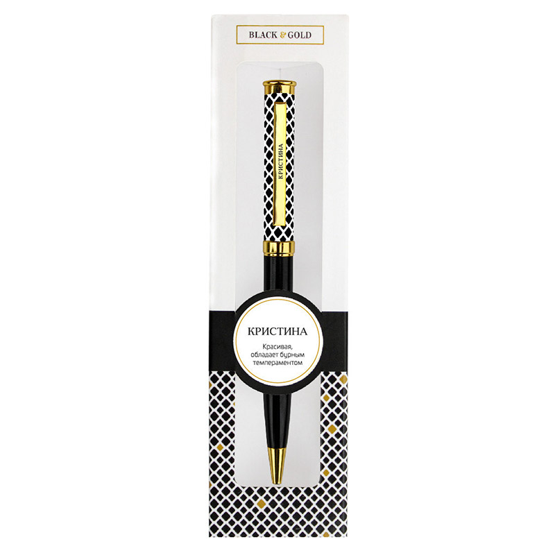 Ручка подарочная BE HAPPY Black&Gold Кристина шариковая поворотный механизм корпус металл синяя, арт. 