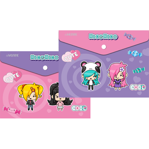 Папка конверт на кнопке А5 180мкр deVENTE NicoNico ассорти непрозрачная, арт. 3071226