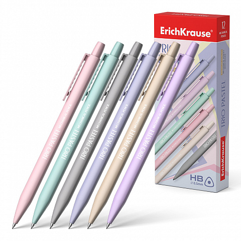 Карандаш автоматический с ластиком 0,5мм E.K. Trio Pastel корпус ассорти трехгранный, арт. 56013