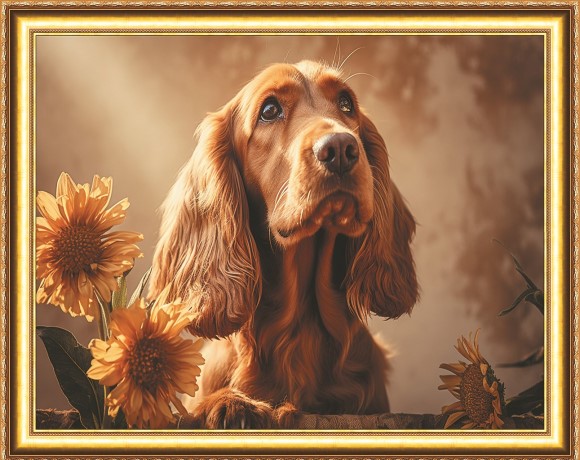 Набор для творчества Алмазная мозаика 40*50 на подрамнике Спаниель и цветы NN с нанесенной рамкой   , арт. HWA5454