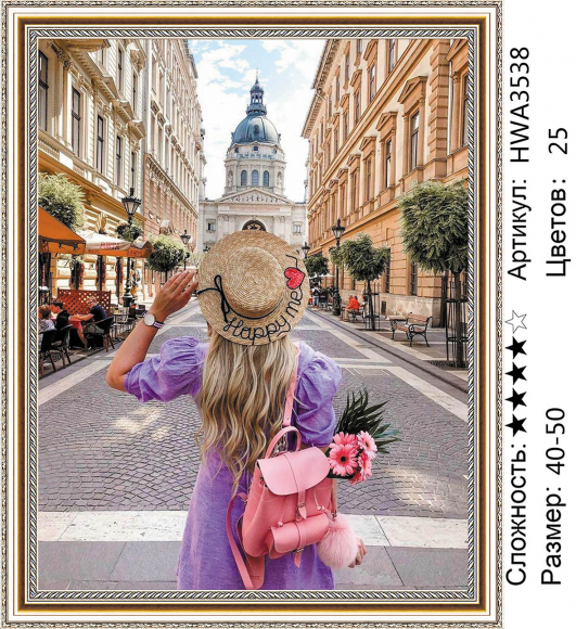 Набор для творчества Алмазная мозаика 40*50 на подрамнике Девушка с рюкзаком NN с нанесенной рамкой, арт. HWA3538