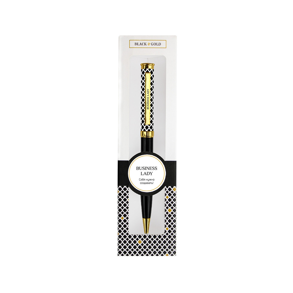 Ручка подарочная BE HAPPY Black&Gold Business Lady шариковая поворотный механизм корпус металл синяя, арт. 