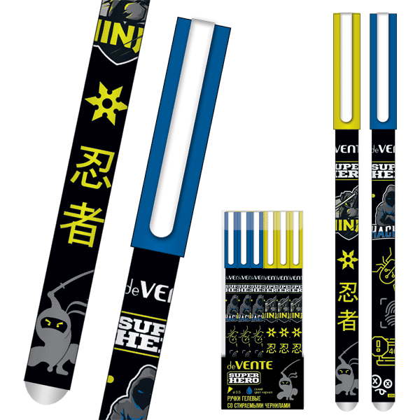 Ручка пиши-стирай гелевая синяя deVENTE Super Hero корпус ассорти , арт. 5051370