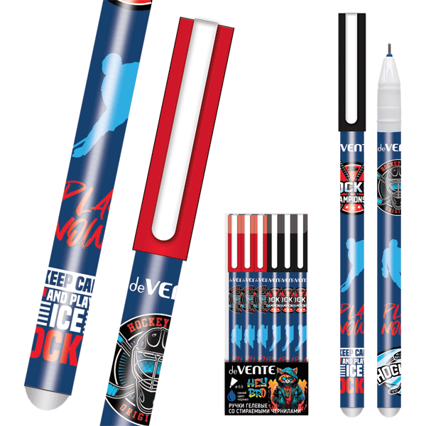 Ручка пиши-стирай гелевая  синяя deVENTE Hockey корпус с рисунком, арт. 5051440