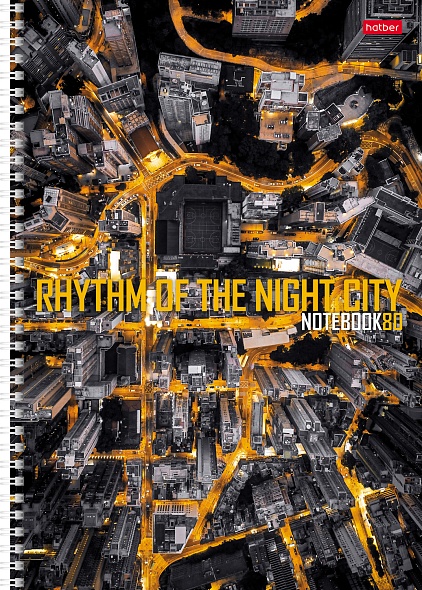 Тетрадь А4 80л линия спираль ХАТБЕР Ритм ночного города, арт. 80Т4В2гр 