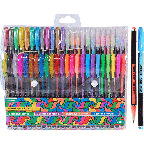 Ручки в наборе гелевые 48цв deVENTE Neon Black, арт. 5051015