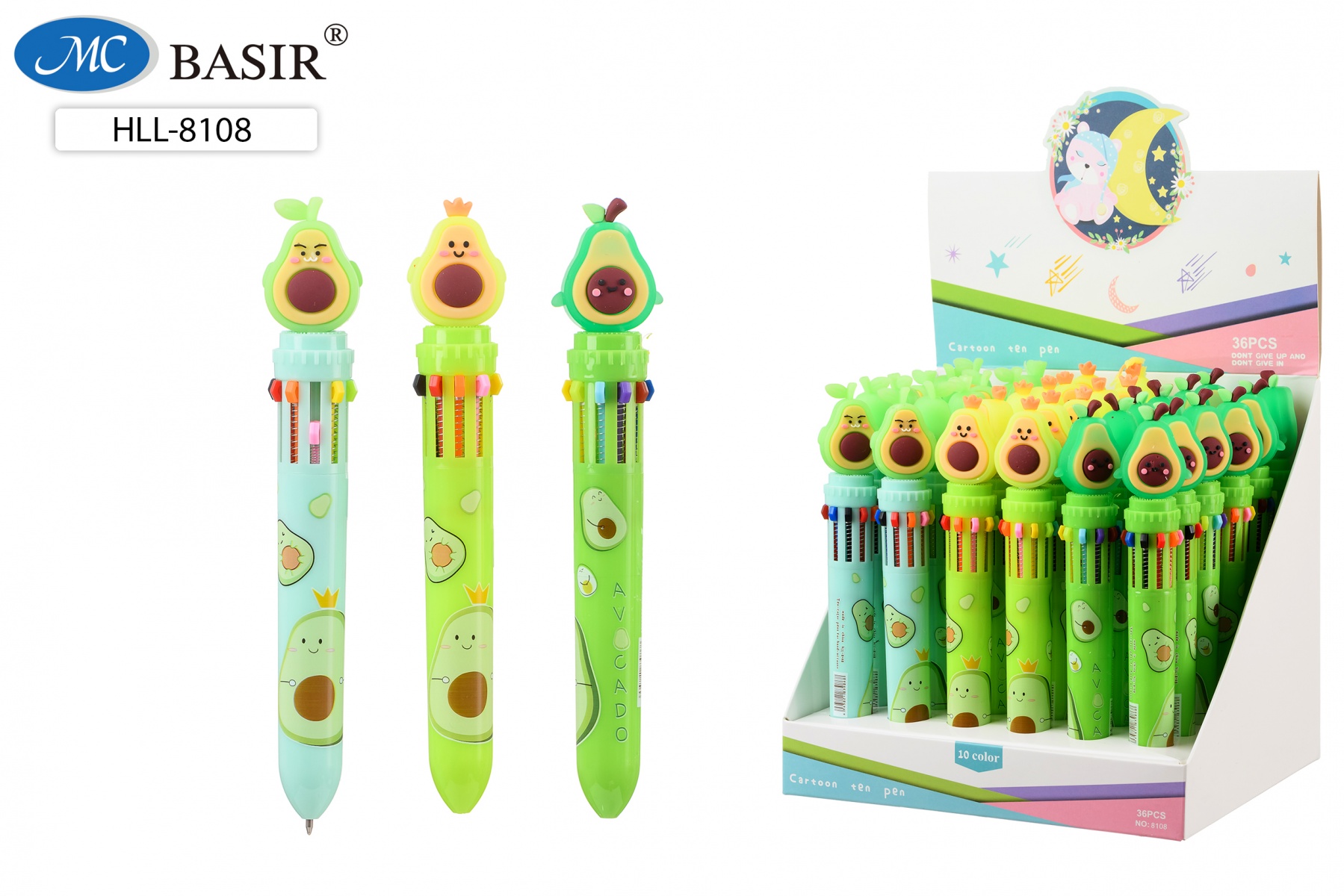 Ручка шариковая автоматическая 10цв с фигуркой MC BASIR Авокадо корпус ассорти, арт. HLL-8108