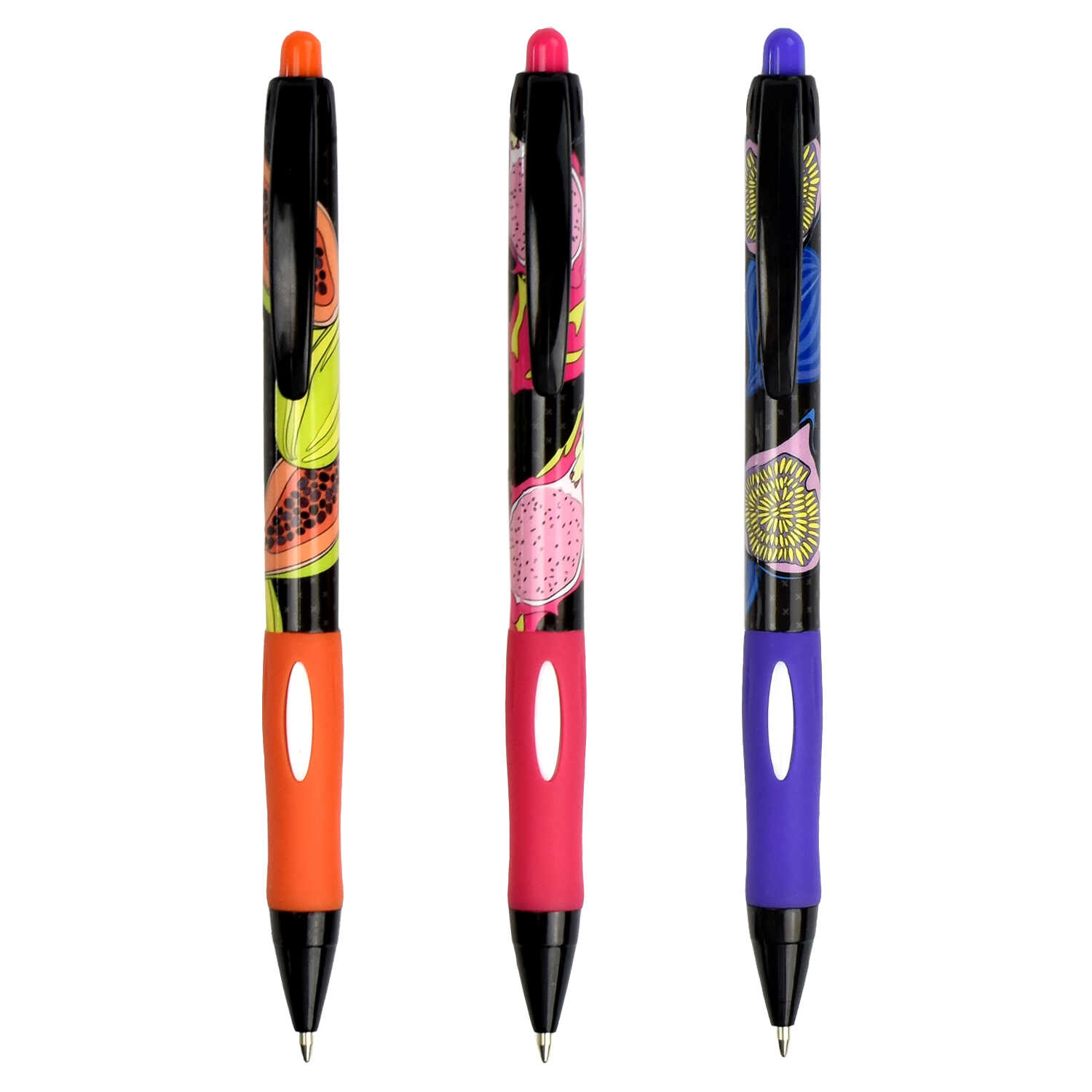 Ручка шариковая автоматическая синяя 0,7 ФЕНИКС Тропические фрукты корпус с рисунком, арт. 62568