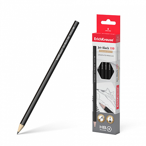 Карандаш чернографитный HB ЕRICH КRAUSE Jet Black 100 корпус черный, арт. 45604