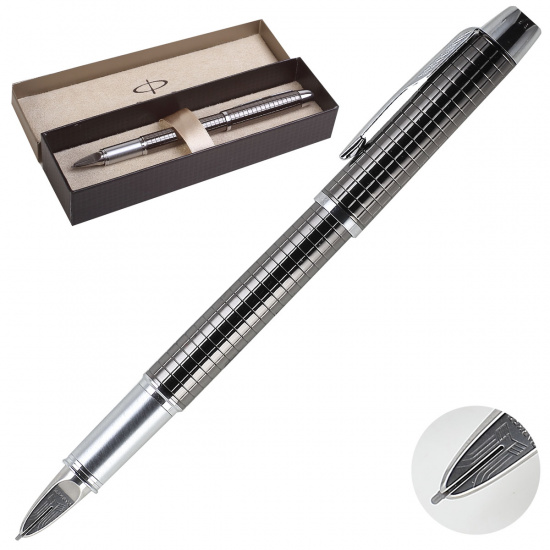 Ручка подарочная перьевая PARKER IM Premium Deep Gun Metal Chiselled корпус латунь лак/хром в футляре, арт. S0976110