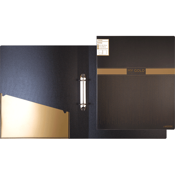 Папка на 2-х кольцах А4 30мм deVENTE My Gold +карман черная, арт. 3081701
