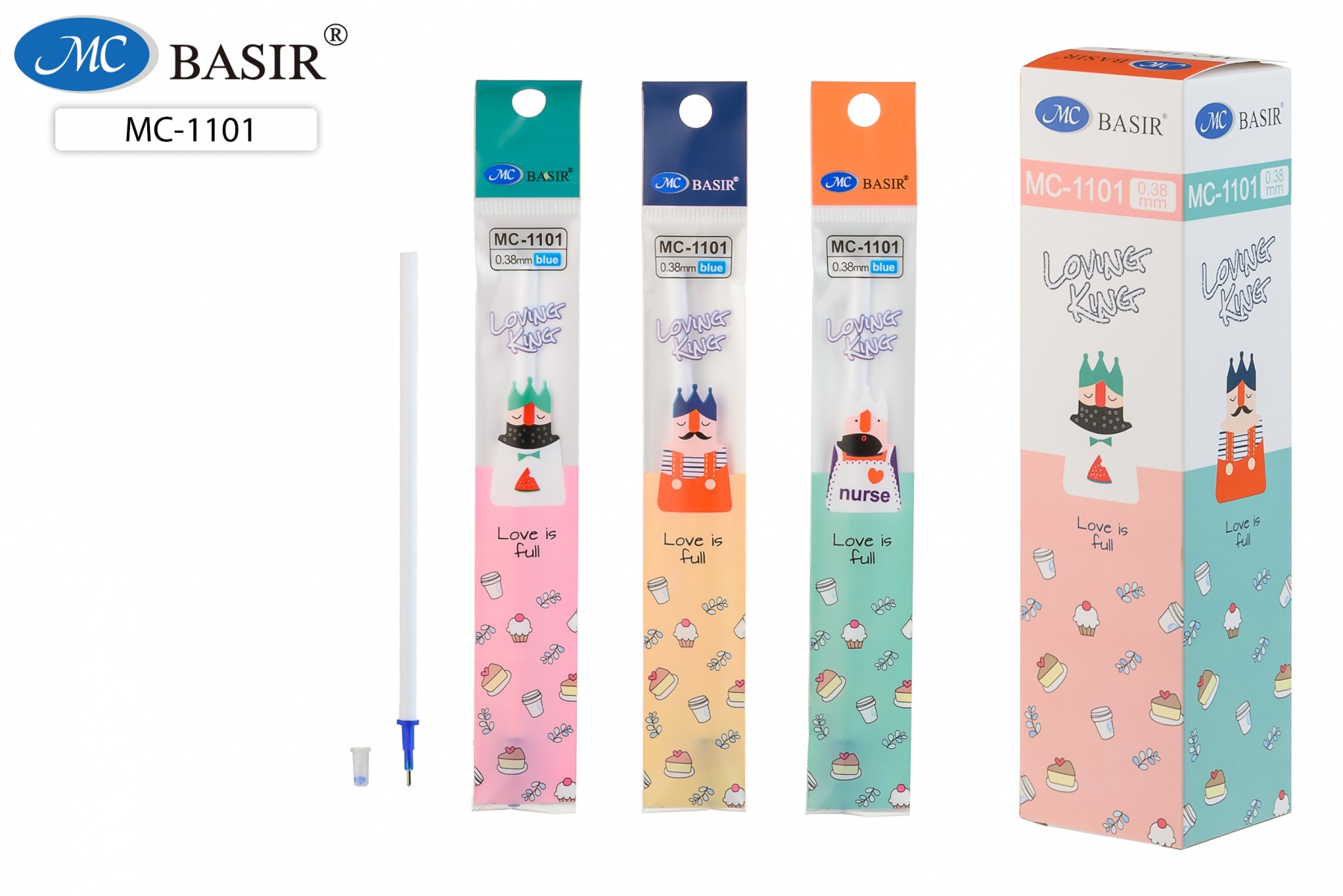 Стержень гелевый пиши-стирай синий игольчатый 129мм 0,38/0,38 MC BASIR , арт. МС-1101