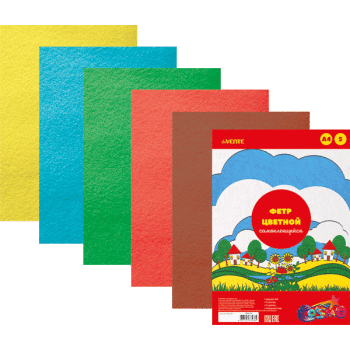 Фетр цветной самоклеящийсяА4 5цв 5л 2мм deVENTE Яркие цвета, арт. 8040758