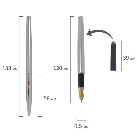 Ручка подарочная перьевая BRAUBERG Ballet корпус серебро/хром футляр, арт. 143481