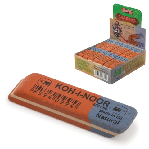 Ластик каучук KOH-I-NOOR 57*14*8 красно-синий , арт. 225396/ 6521/60 /6521060010KDRU